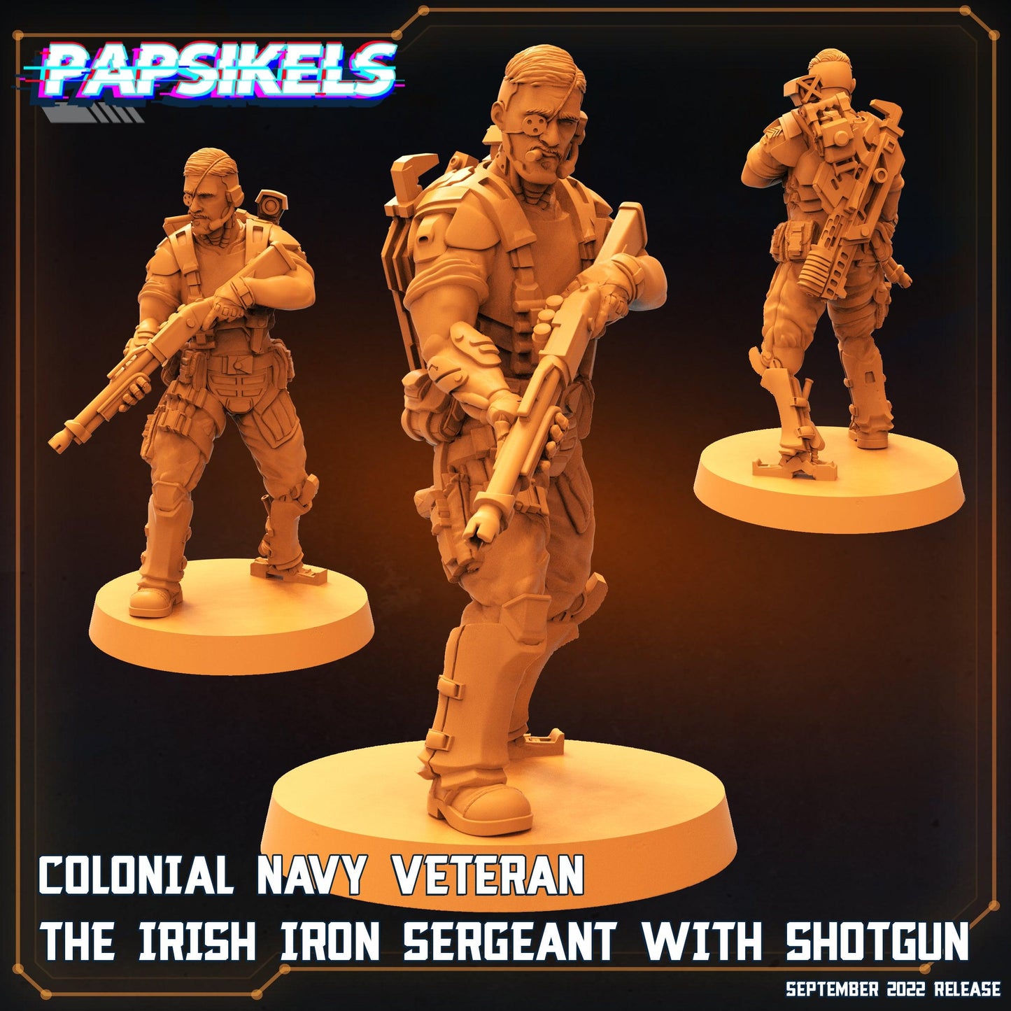 3D Printed Papsikels Cyberpunk Sci-Fi Colonial Navy Veteran The Irish Iron Sergeant With Shotgun- 28mm 32mm - 3D Printing Boss