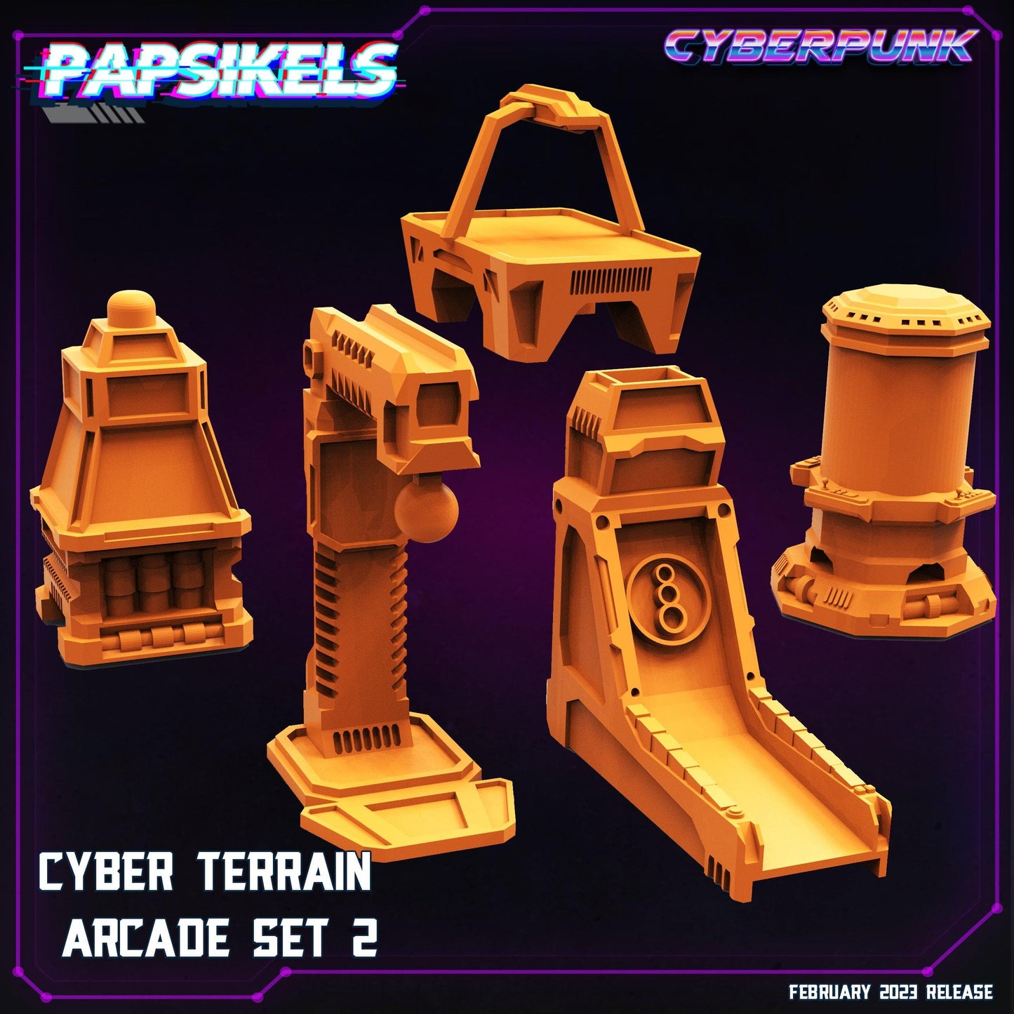 3D Printed Papsikels Cyberpunk Sci-Fi - Cyber Arcades Set 2 - 28mm 32mm DnD - 3D Printing Boss