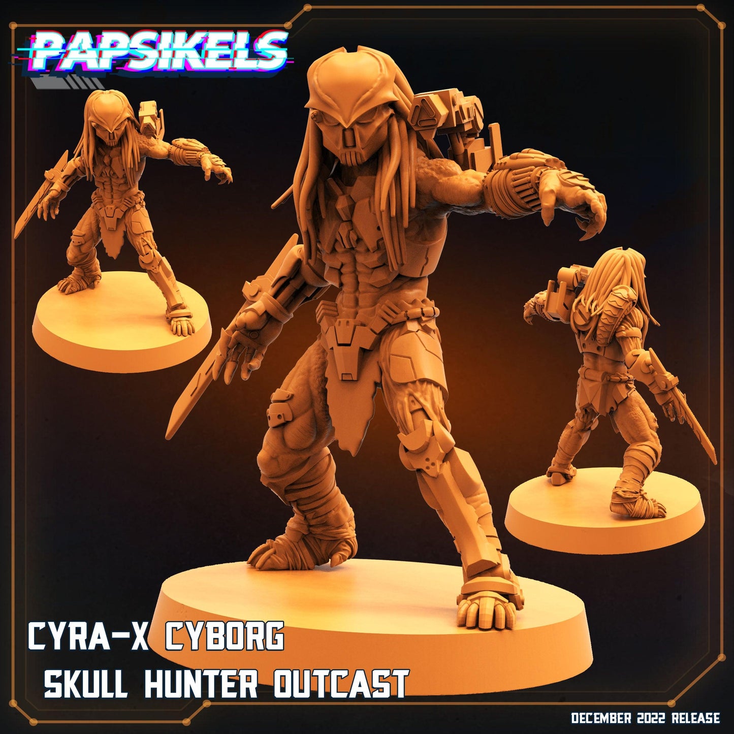 3D Printed Papsikels Cyberpunk Sci-Fi Cyra-X Cyborg Skull Hunter Outcast In Action - 28mm 32mm - 3D Printing Boss