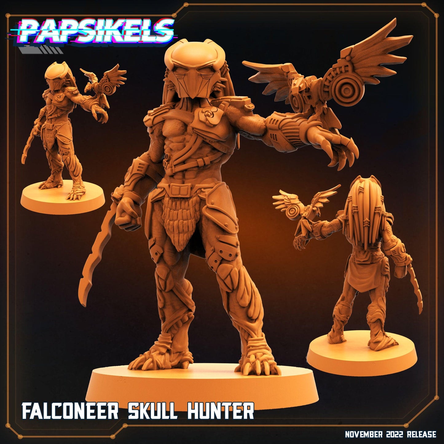 3D Printed Papsikels Cyberpunk Sci-Fi Falconeer Skull Hunter - 28mm 32mm - 3D Printing Boss