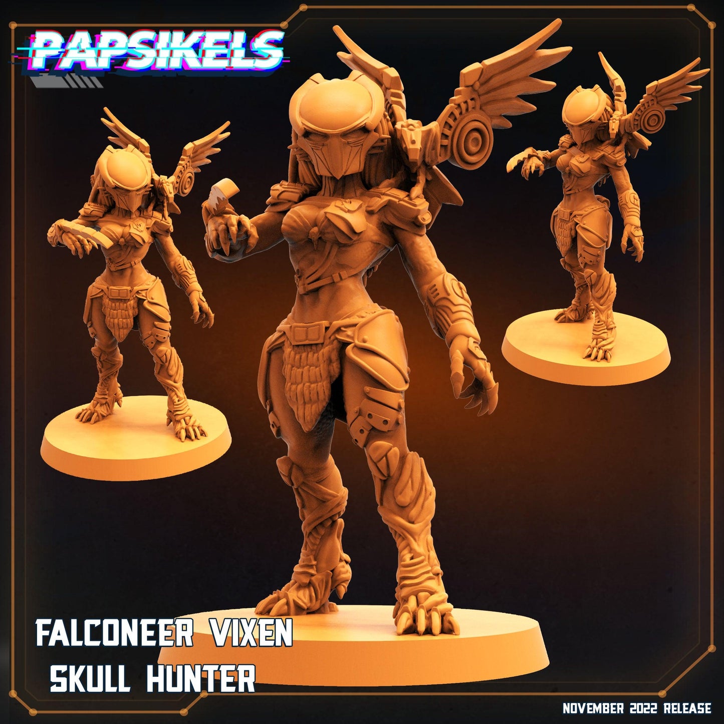 3D Printed Papsikels Cyberpunk Sci-Fi Falconeer Vixen Skull Hunter - 28mm 32mm - 3D Printing Boss