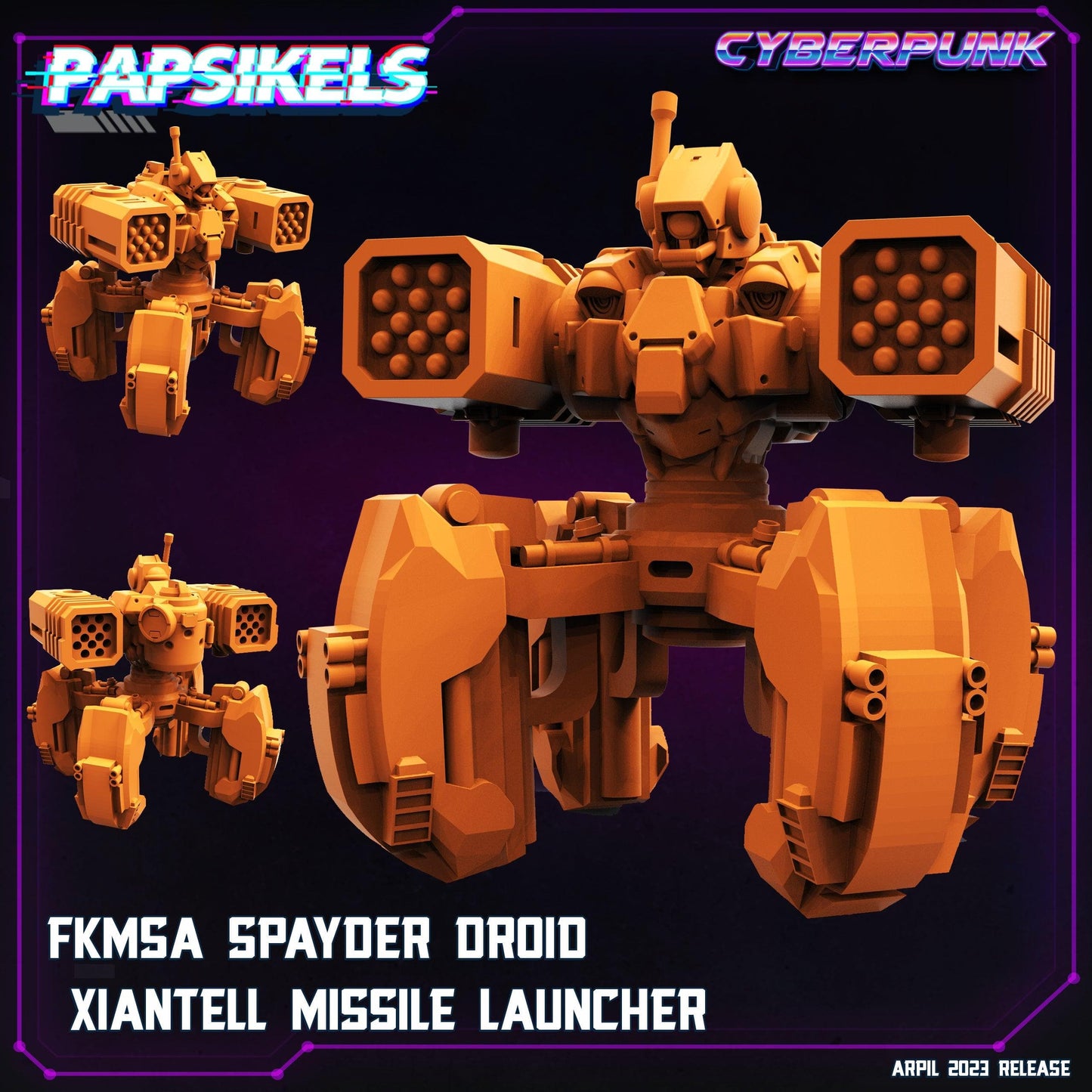 3D Printed Papsikels Cyberpunk Sci-Fi - Fkmsa Spayder Droid Xiantell Missile Launcher- 28mm 32mm - 3D Printing Boss