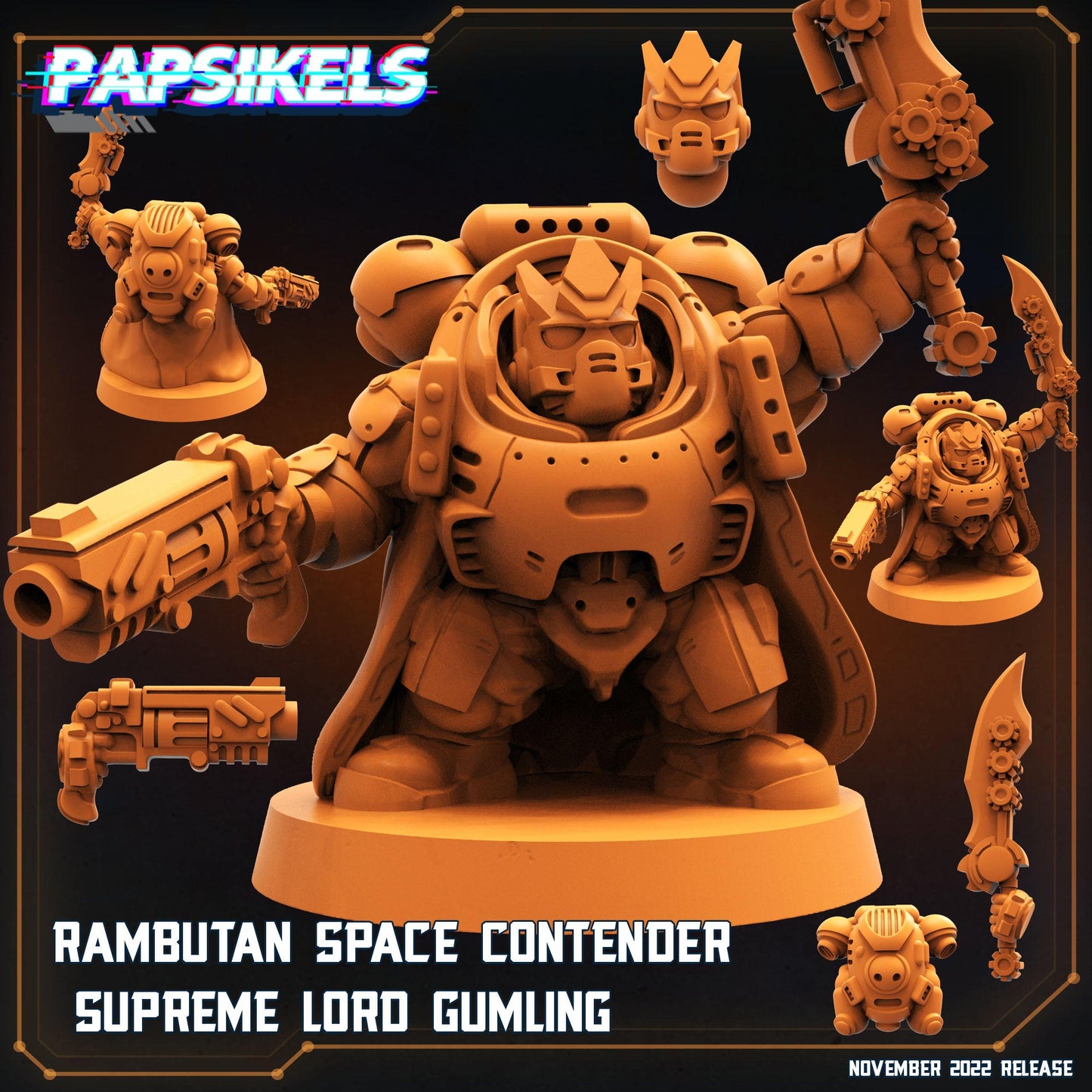 3D Printed Papsikels Cyberpunk Sci-Fi Rambutan Space Contender Set - 28mm 32mm - 3D Printing Boss