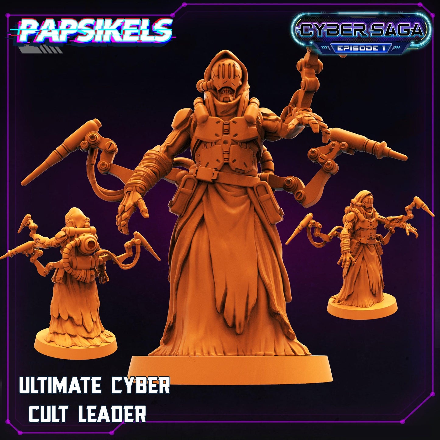 3D Printed Papsikels Cyberpunk Sci-Fi Ultimate Cyber Cult Leader Cyber Saga - 28mm 32mm - 3D Printing Boss