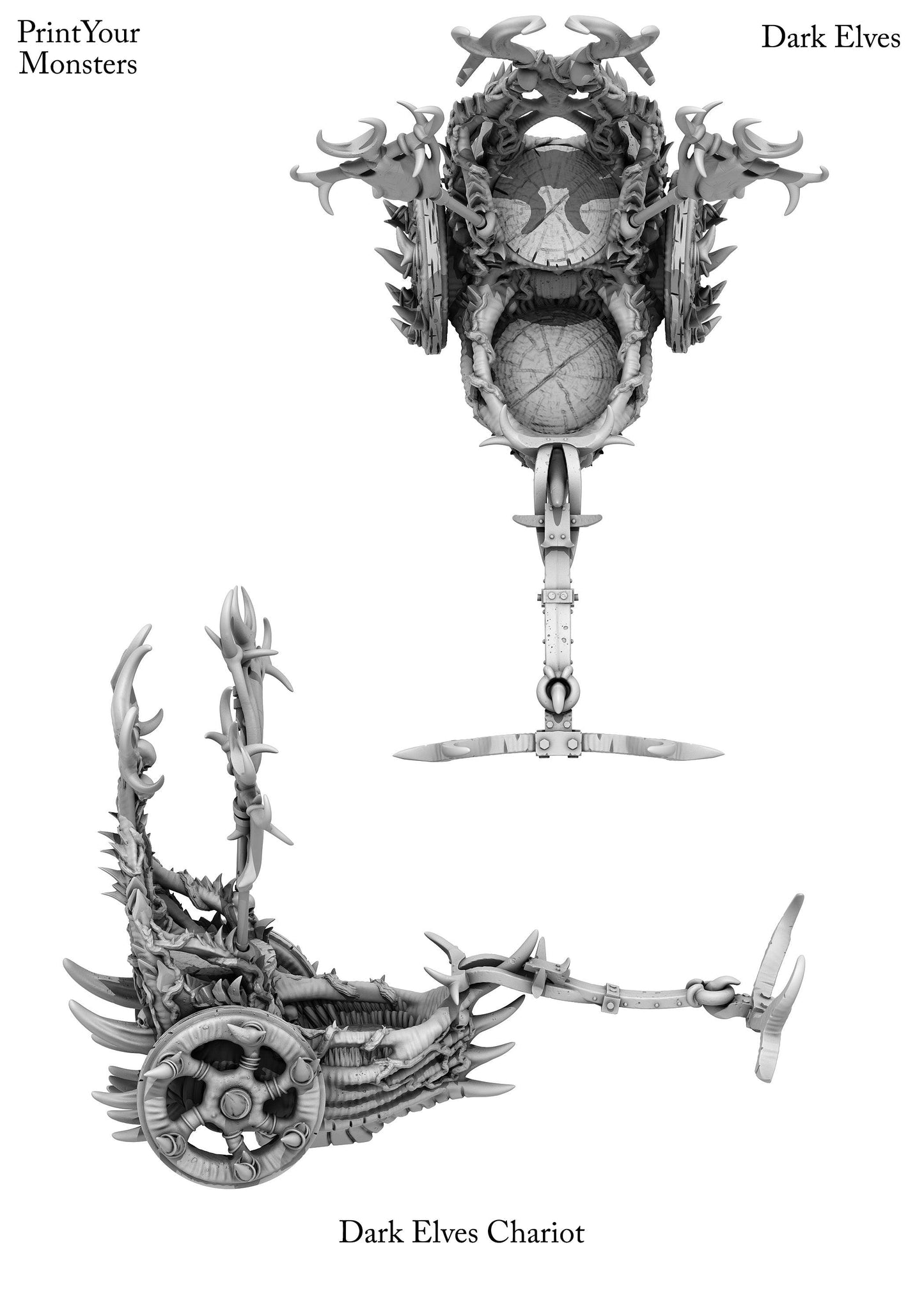3D Printed Print Your Monsters Dark Elves Chariot and General Set 28mm - 32mm D&D Wargaming - 3D Printing Boss