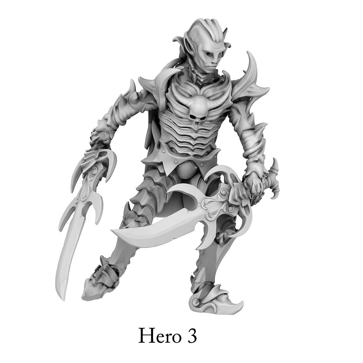 3D Printed Print Your Monsters Dark Elves Heroes Set 28mm - 32mm D&D Wargaming - 3D Printing Boss