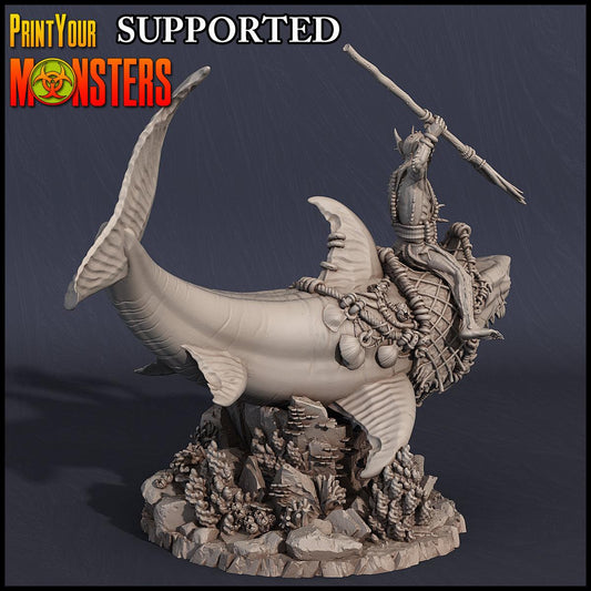 3D Printed Print Your Monsters Great White Shark Rider Dark Water Sanctum 28mm - 32mm D&D Wargaming - 3D Printing Boss