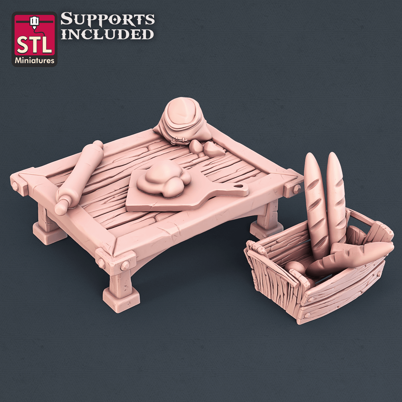 3D Printed STL Miniatures Baker Set 28mm - 32mm War Gaming D&D - 3D Printing Boss