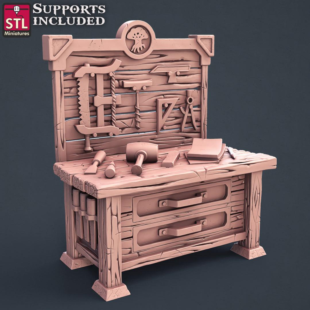 3D Printed STL Miniatures Carpenter Set 28mm - 32mm War Gaming D&D - 3D Printing Boss