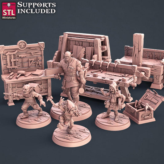 3D Printed STL Miniatures Carpenter Set 28mm - 32mm War Gaming D&D - 3D Printing Boss