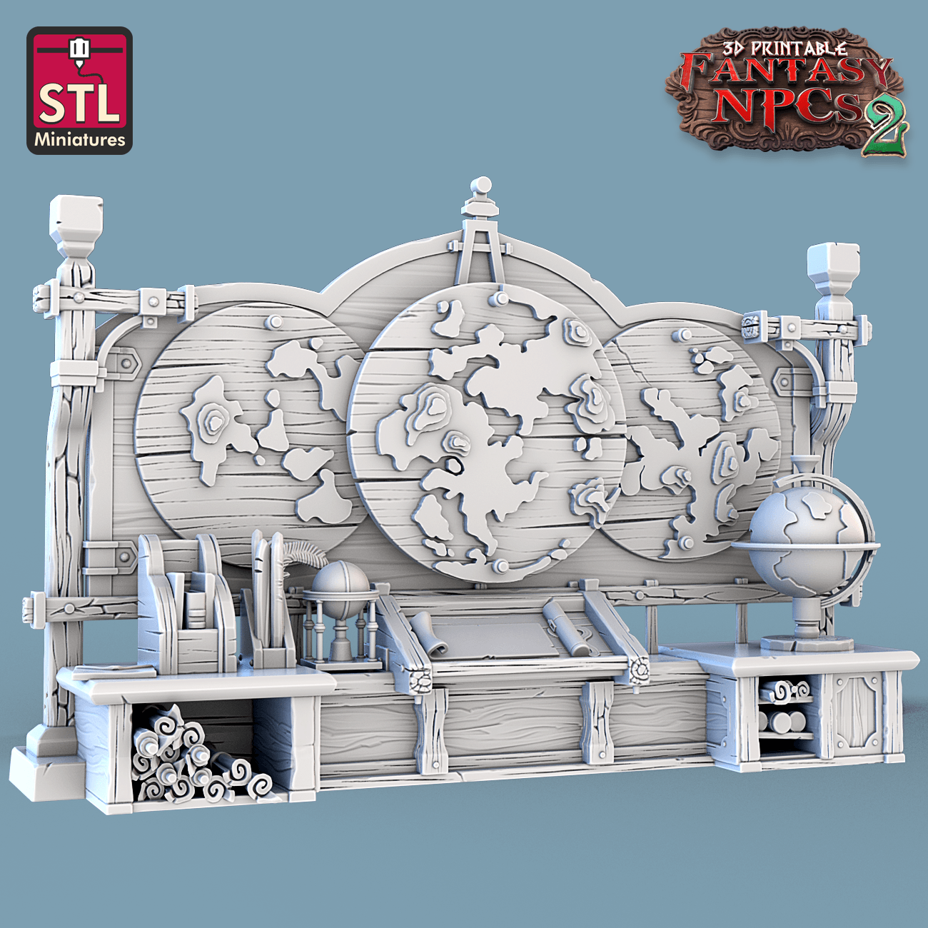 3D Printed STL Miniatures Cartographers Set Fantasy NPC 2 | 28 - 32mm War Gaming D&D - 3D Printing Boss
