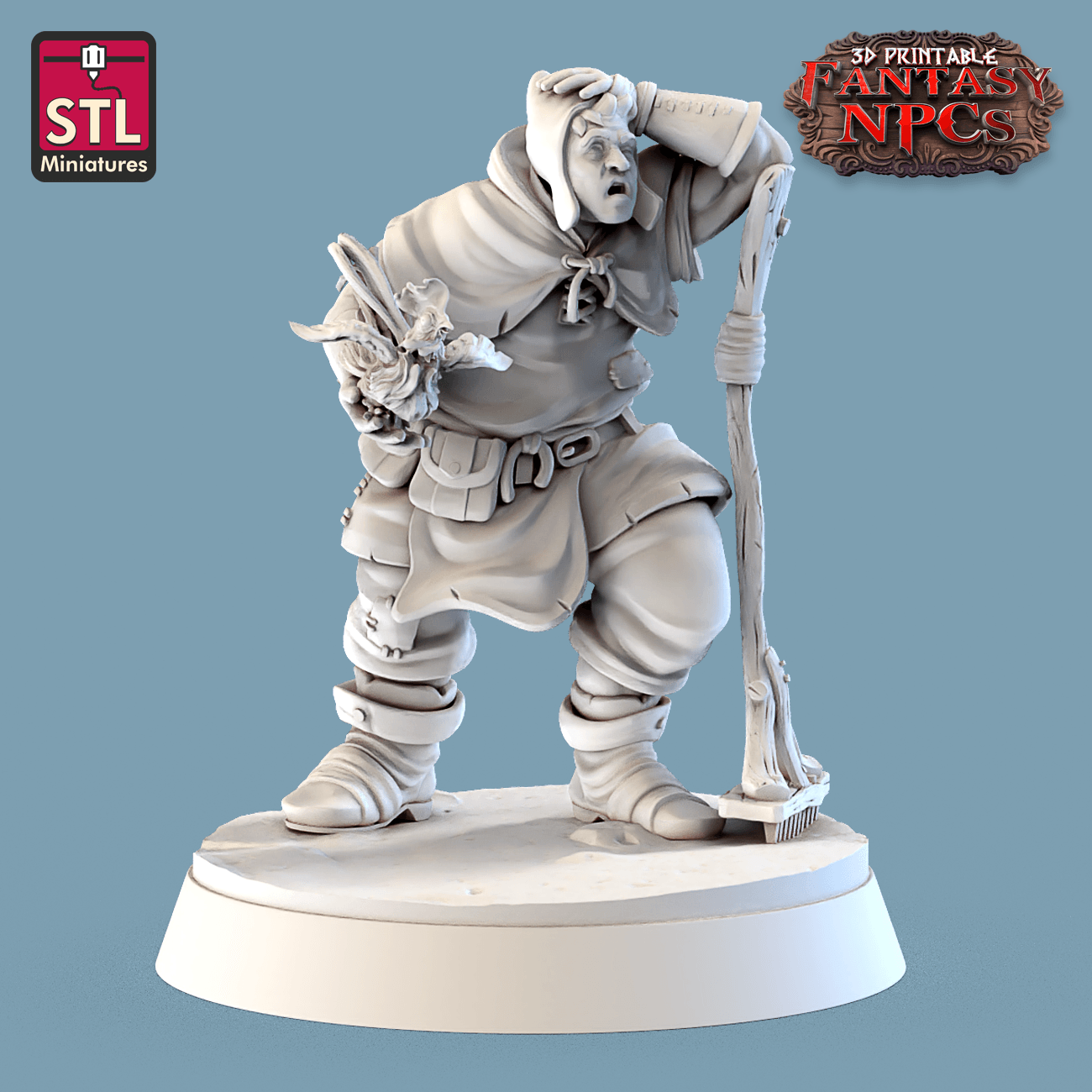 3D Printed STL Miniatures Farmer Set Fantasy NPC 28mm - 32mm War Gaming D&D - 3D Printing Boss