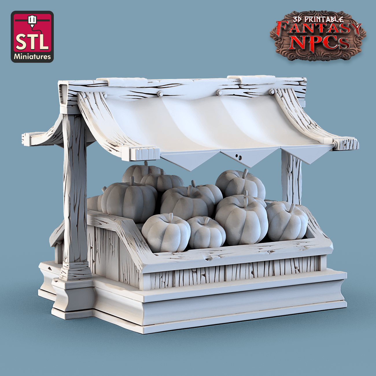 3D Printed STL Miniatures Fruit Seller Set Fantasy NPC 28mm - 32mm War Gaming D&D - 3D Printing Boss