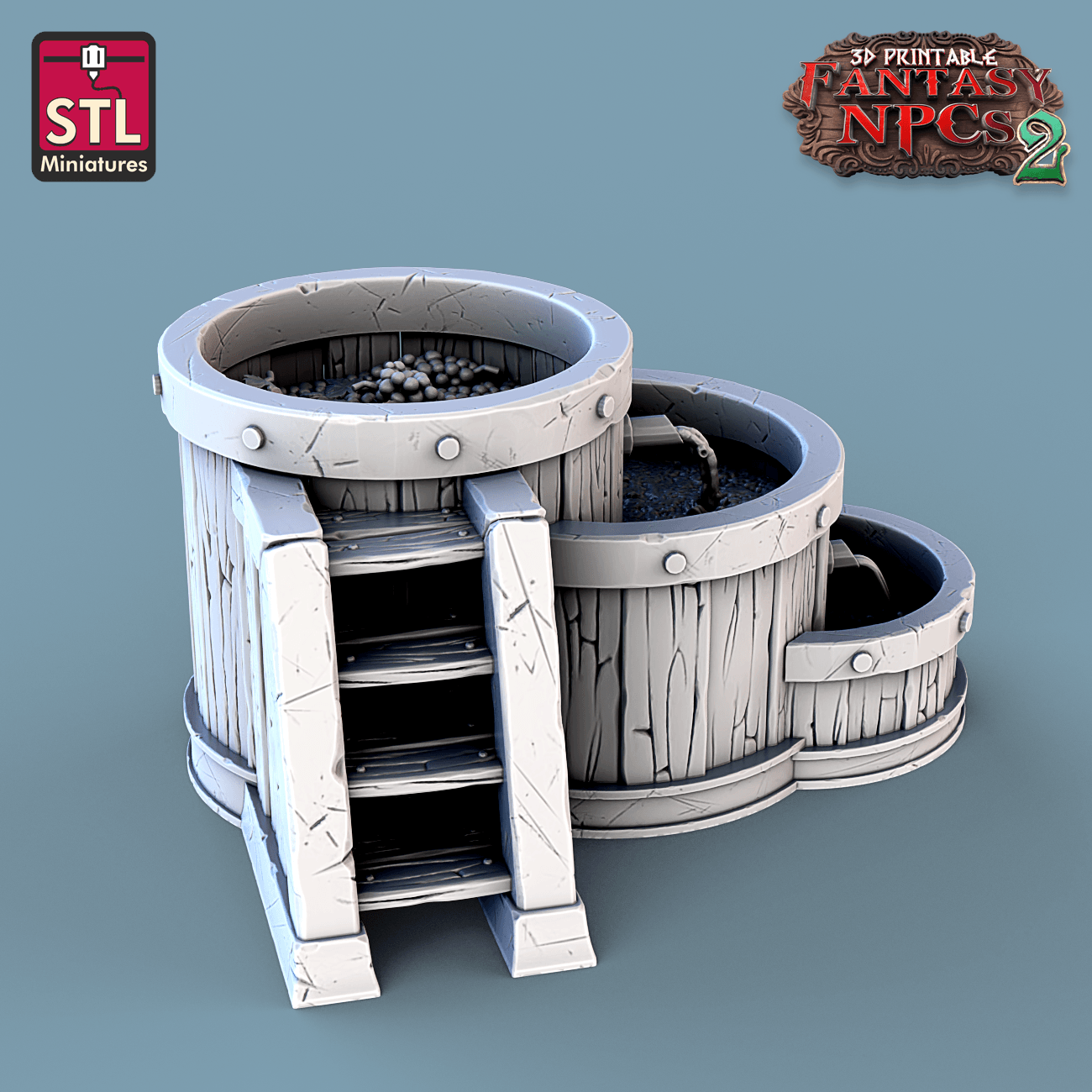 3D Printed STL Miniatures Winemakers Set Fantasy NPC 2 | 28 - 32mm War Gaming D&D - 3D Printing Boss