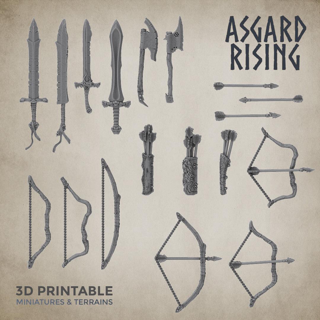 Charming Terrain 3D printed terrain 28mm Sword and Bow Weapon Set 4 3D Printed Asgard Rising Sword and Bow Weapon Set 4 - 32mm D&D