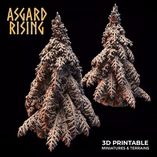 Charming Terrain 3D printed terrain Version 1 Young Conifers Tree 3D Printed Asgard Rising Young Conifers Spruce Forest Tree Set 32mm D&D