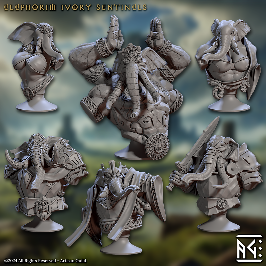 3D Printed Artisan Guild Elephorim Ivory Sentinel Bust Set 28mm 32mm