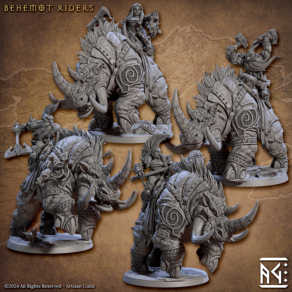 3D Printed Artisan Guild Behemot Riders Dwarf Berserkers Set 28mm 32mm