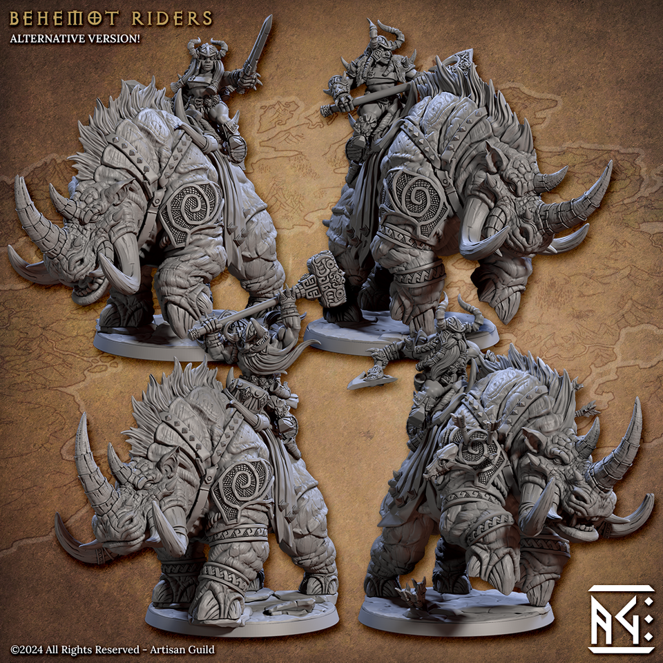 3D Printed Artisan Guild Behemot Riders Dwarf Berserkers Set 28mm 32mm