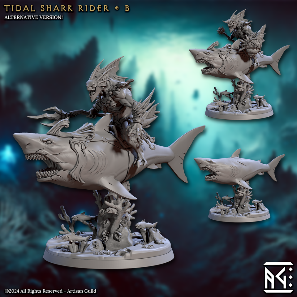 3D Printed Artisan Guild Tidal Sharks Riders Mirmidons of the Death Tide 28mm 32mm