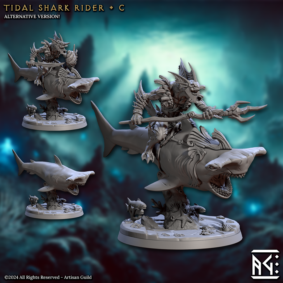 3D Printed Artisan Guild Tidal Sharks Riders Mirmidons of the Death Tide 28mm 32mm