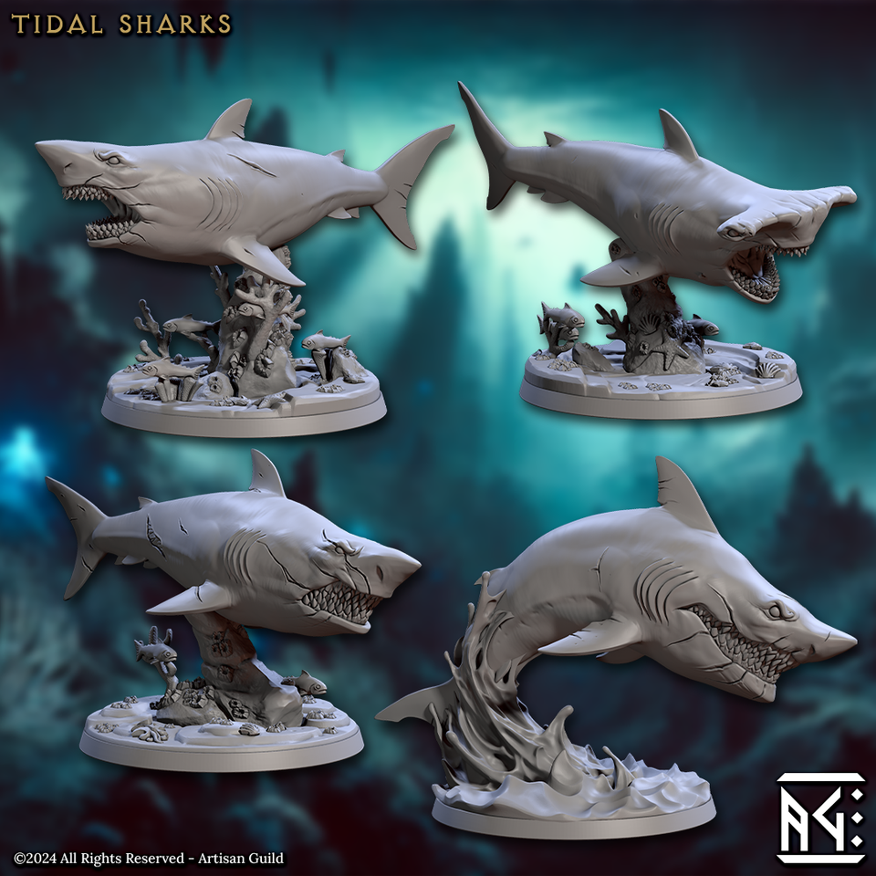 3D Printed Artisan Guild Tidal Sharks Riders Mirmidons of the Death Tide 28mm 32mm