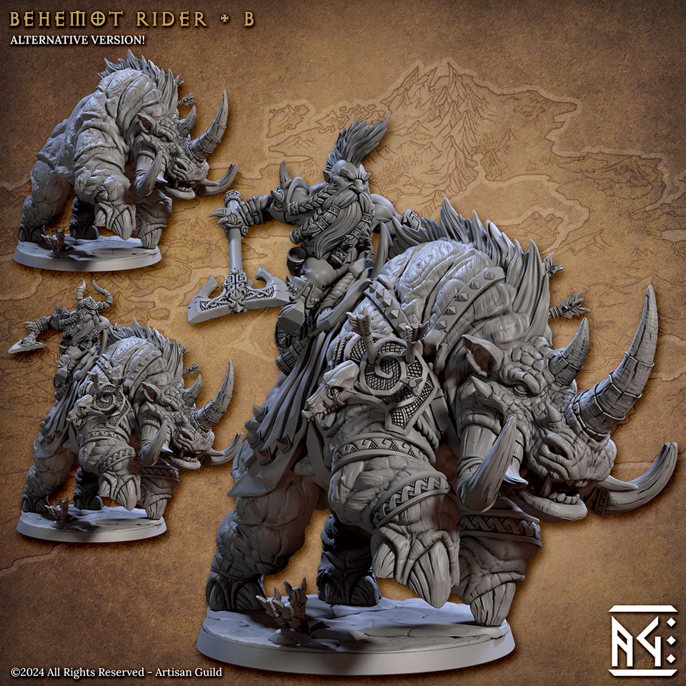 3D Printed Artisan Guild Behemot Riders Dwarf Berserkers Set 28mm 32mm