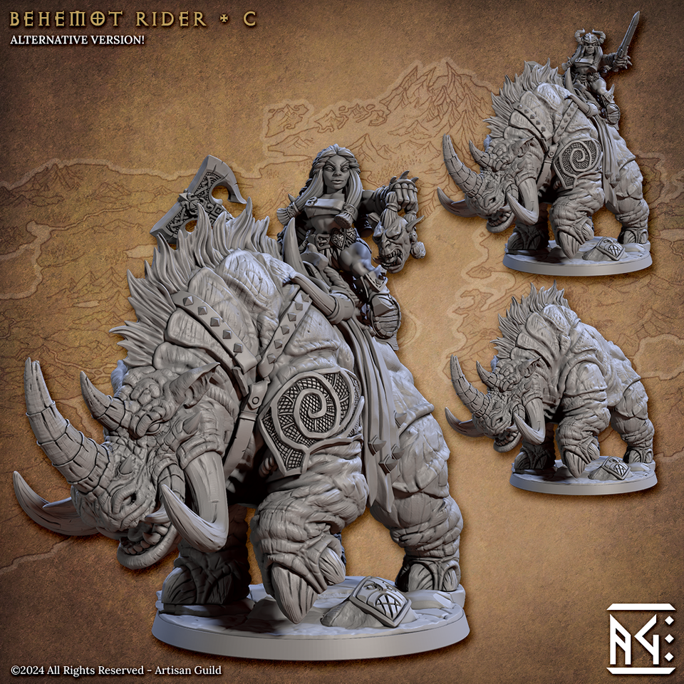 3D Printed Artisan Guild Behemot Riders Dwarf Berserkers Set 28mm 32mm