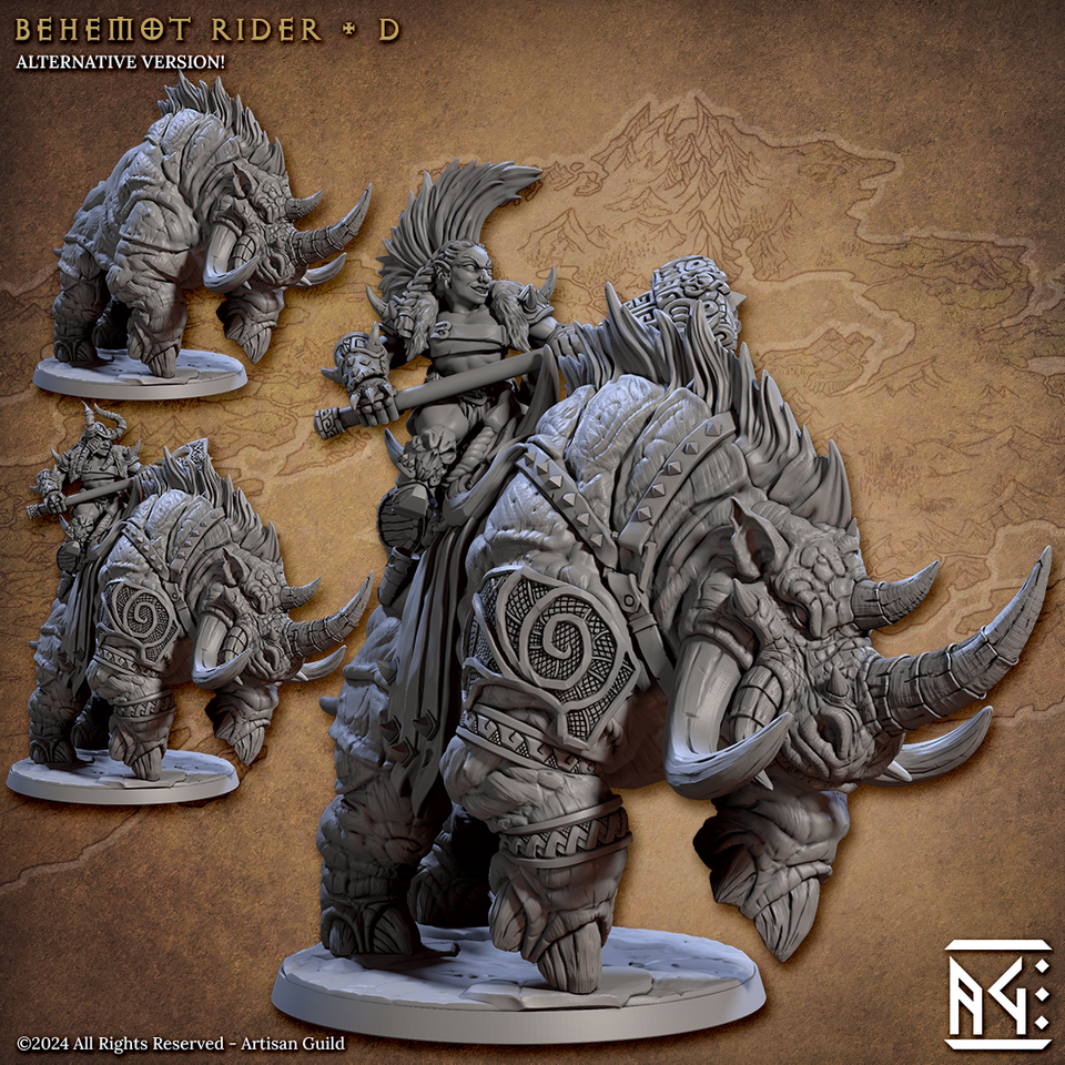 3D Printed Artisan Guild Behemot Riders Dwarf Berserkers Set 28mm 32mm