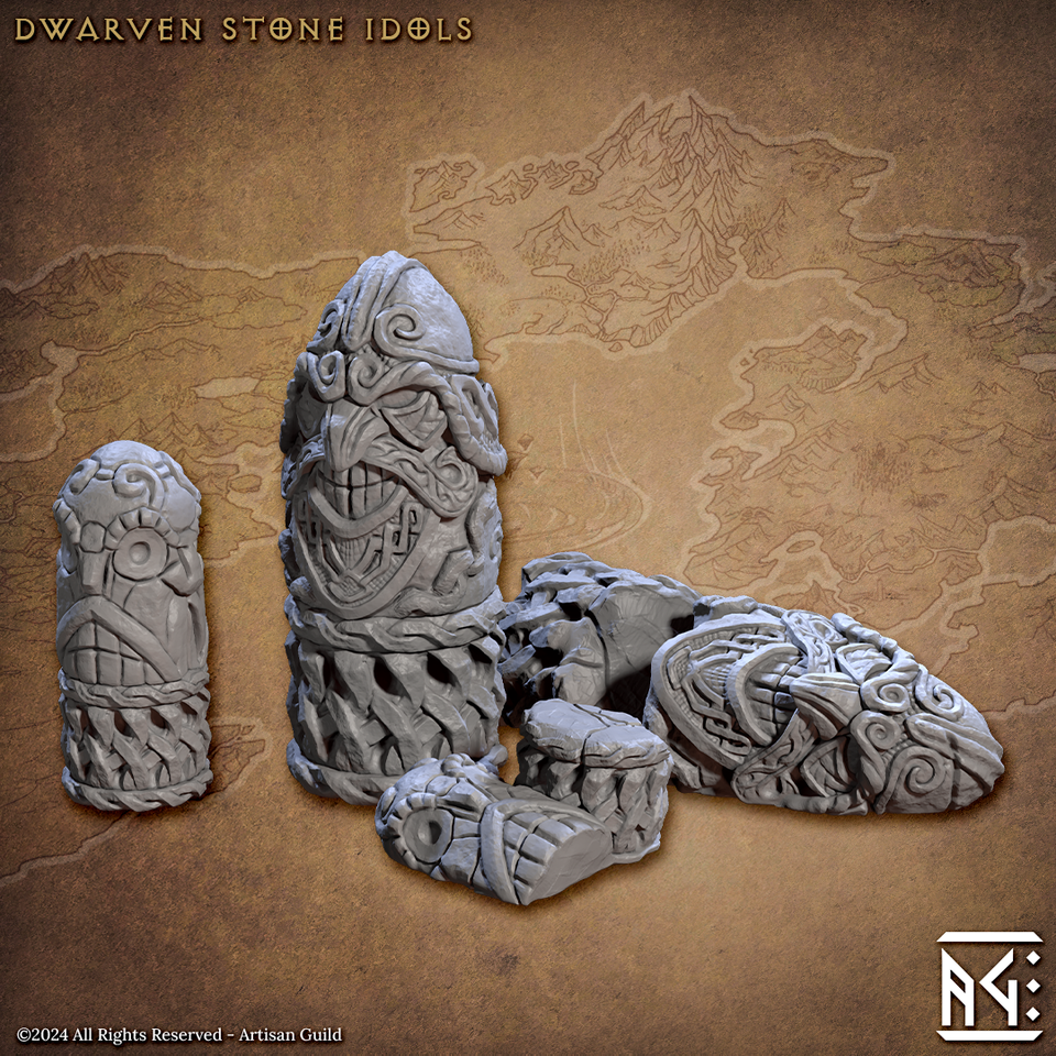3D Printed Artisan Guild Dwarven Stone Idols Dwarf Berserkers Set 28mm 32mm