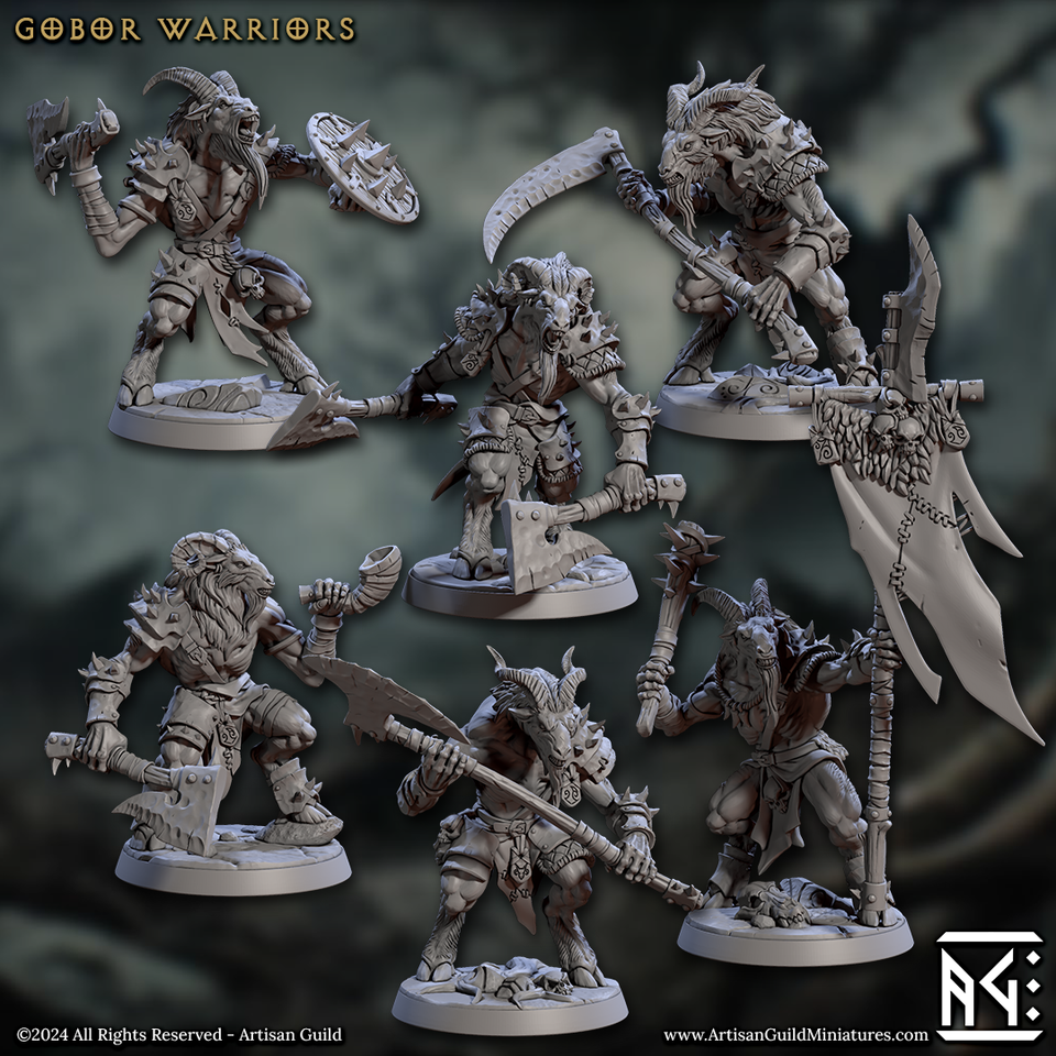 3D Printed Artisan Guild Gobor Warriors Set Rise of the Beastmen Set 28mm 32mm