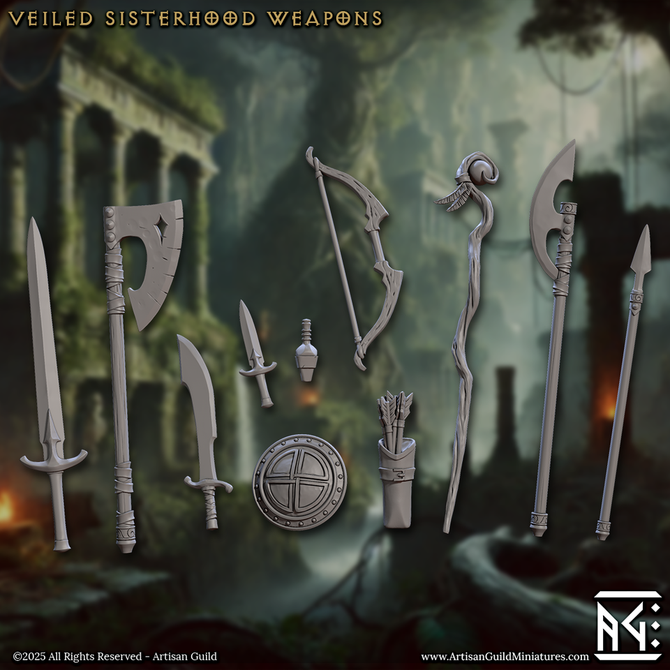 3D Printed Artisan Guild Veiled Sisterhood Weapons & Hands Veiled Sisterhood Set 28mm 32mm