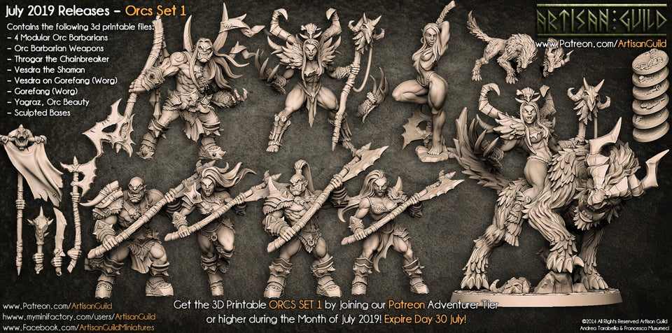 3D Printed Artisan Guild Orc Barbarian Hand+Weapons Orc Barbarians Set  28mm 32mm