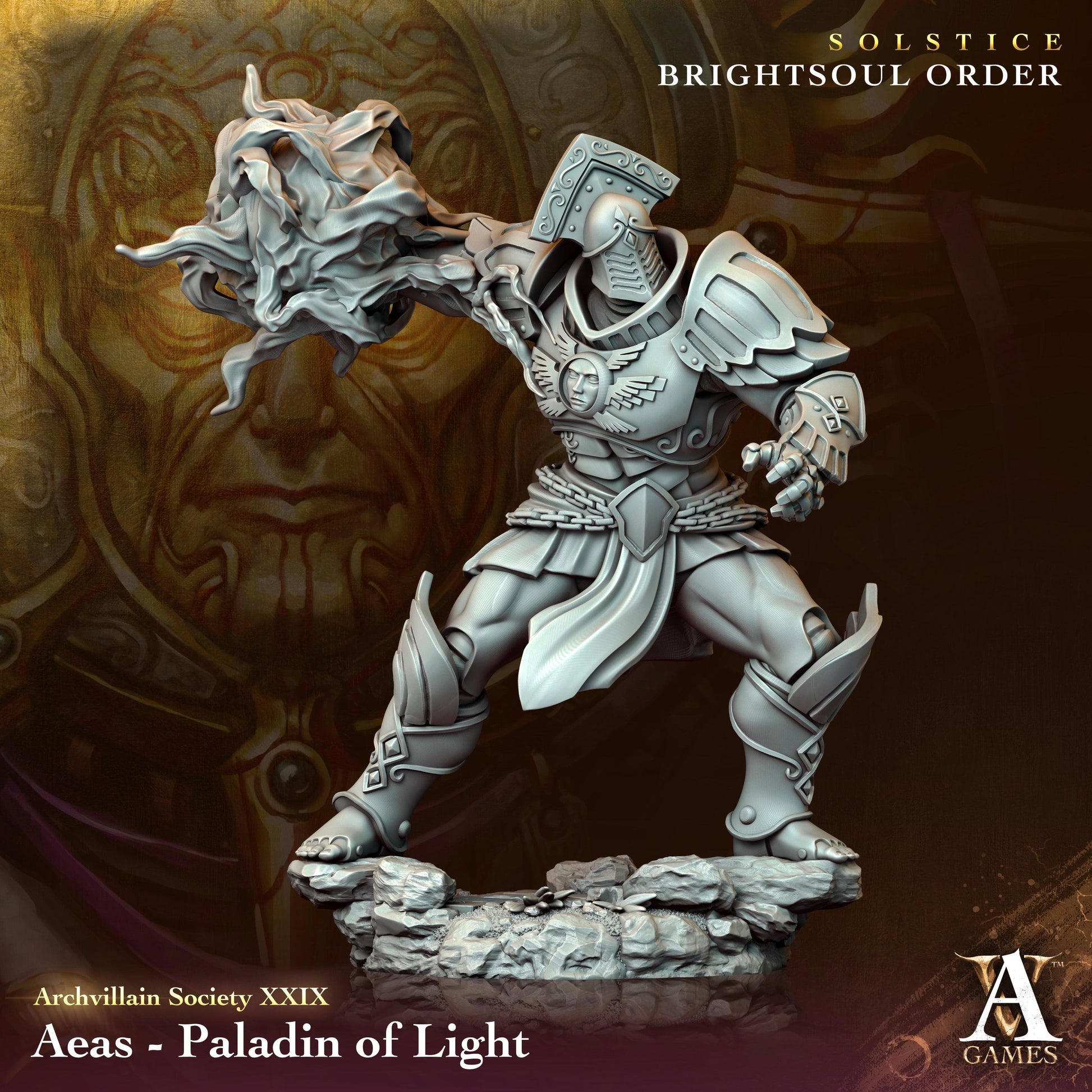 3D Printed Archvillain Games Aeas - Paladin of Light Archvillain Society Vol. XXIX 28 32mm D&D - 3D Printing Boss 