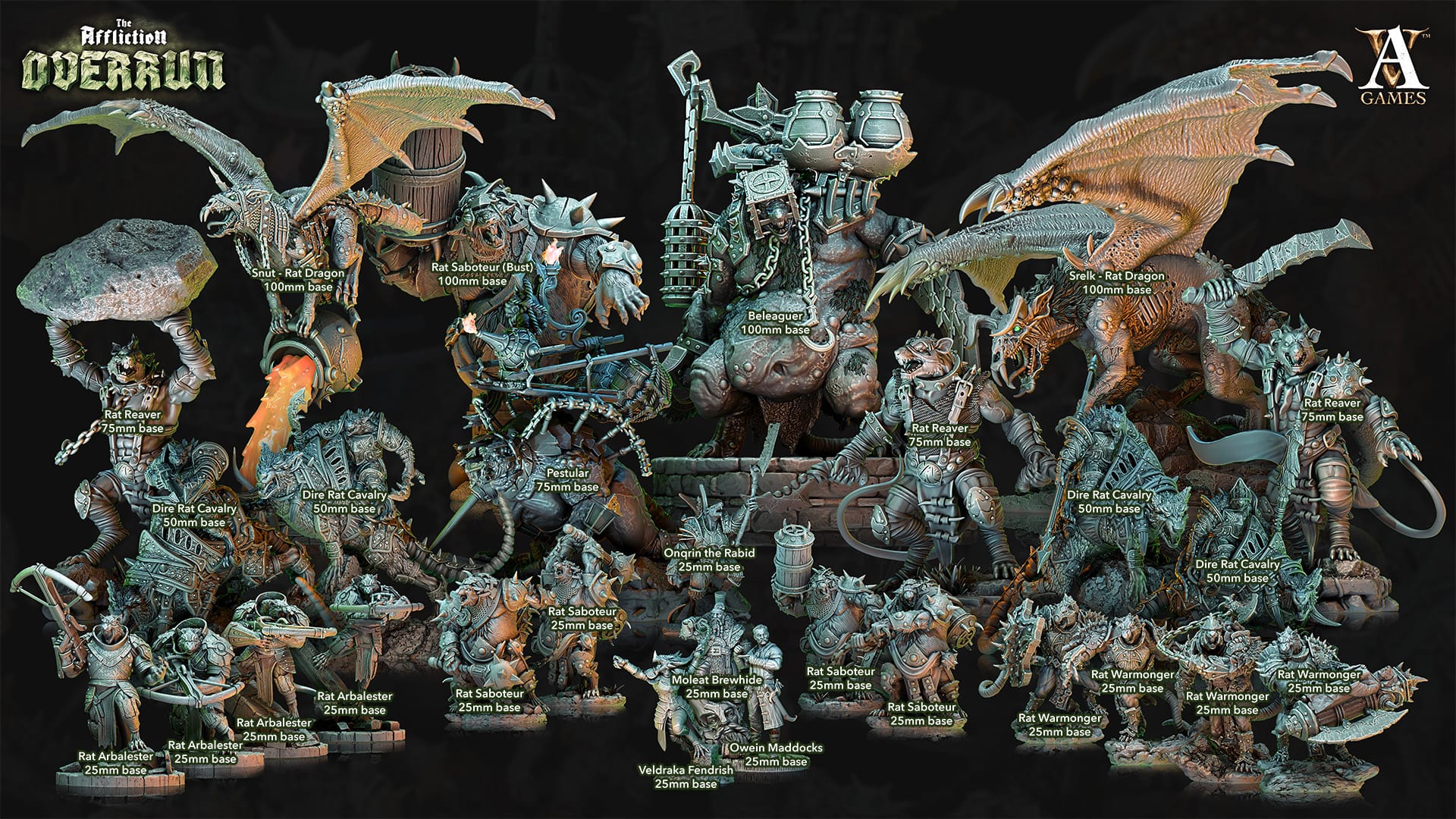 3D Printed Archvillain Games Affliction Overrun - Rat Warmongers 28mm 32mm D&D - 3D Printing Boss 