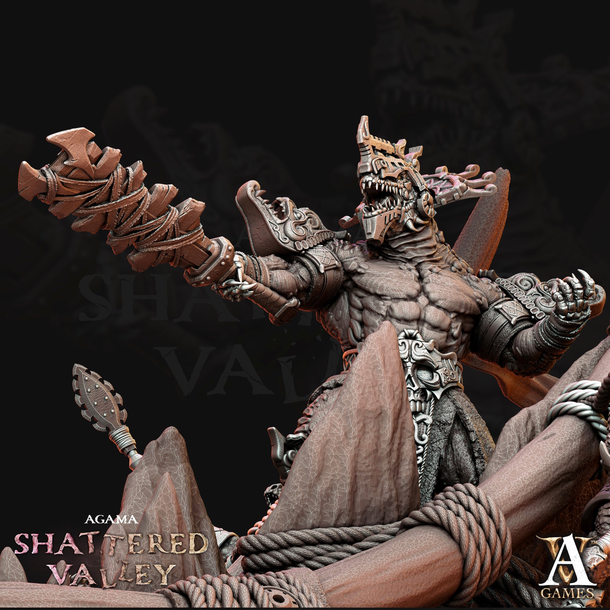 3D Printed Archvillain Games Agama Shattered Valley - Tzeekul the Conqueror 28mm 32mm D&D - 3D Printing Boss 