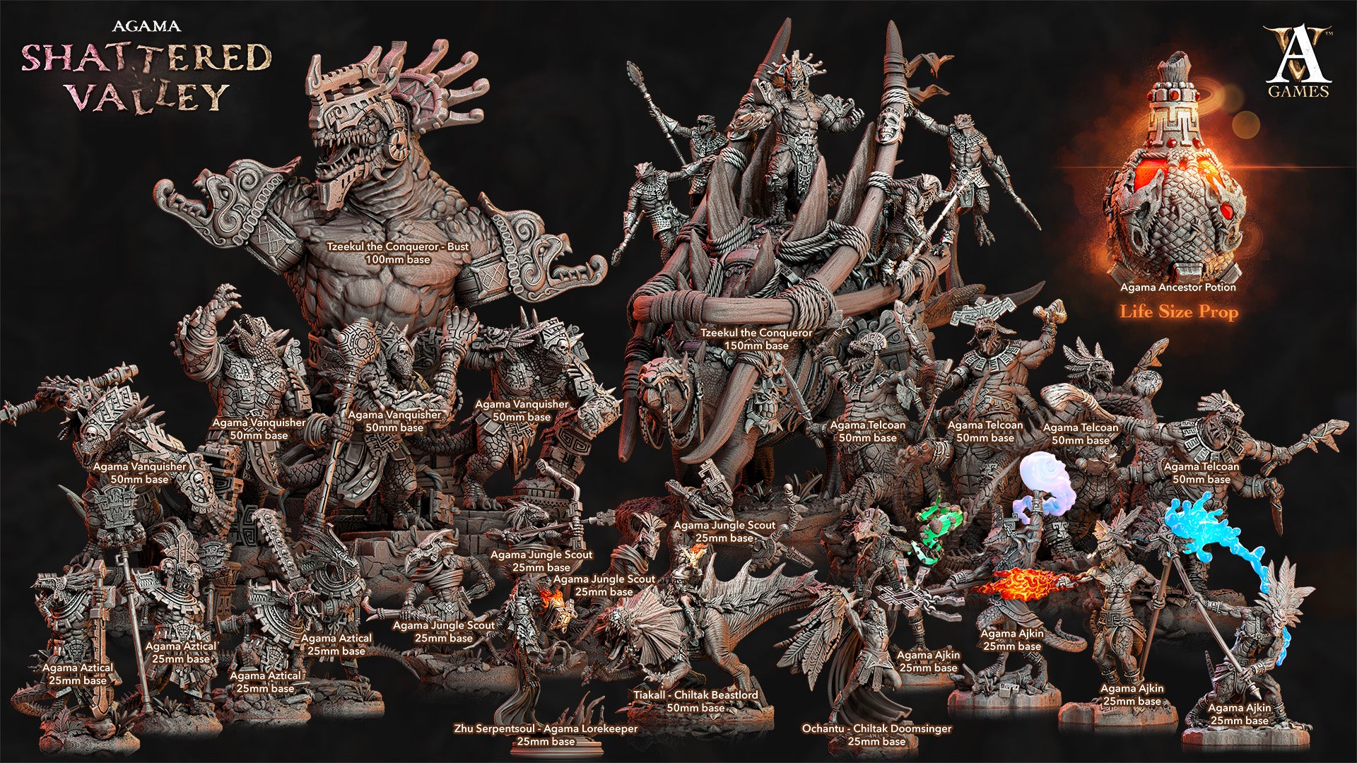 3D Printed Archvillain Games Agama Shattered Valley - Tzeekul the Conqueror 28mm 32mm D&D - 3D Printing Boss 