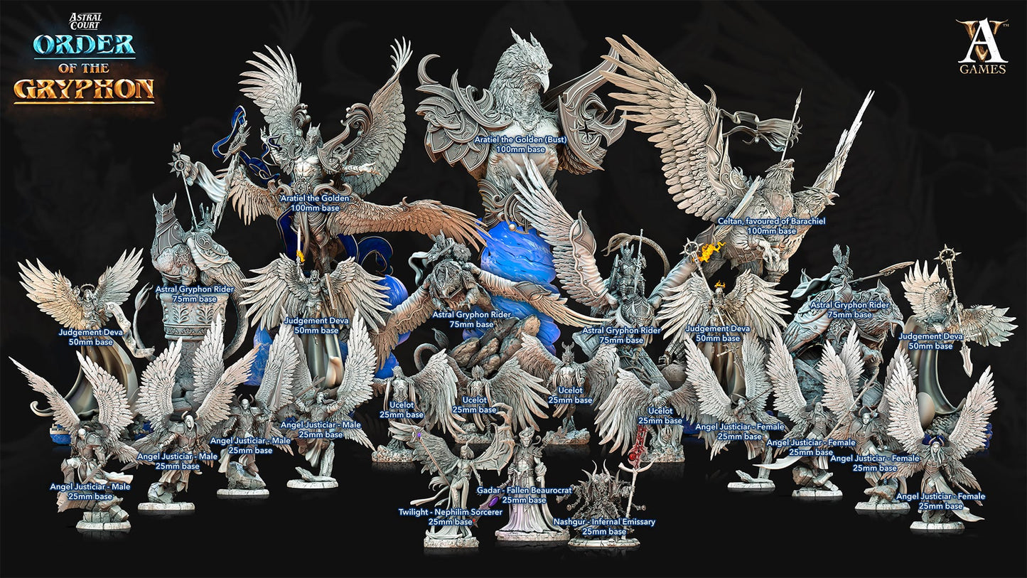 3D Printed Archvillain Games Aratiel the Golden Bust Astral Court Order of the Gryphon 28 32mm D&D - 3D Printing Boss 