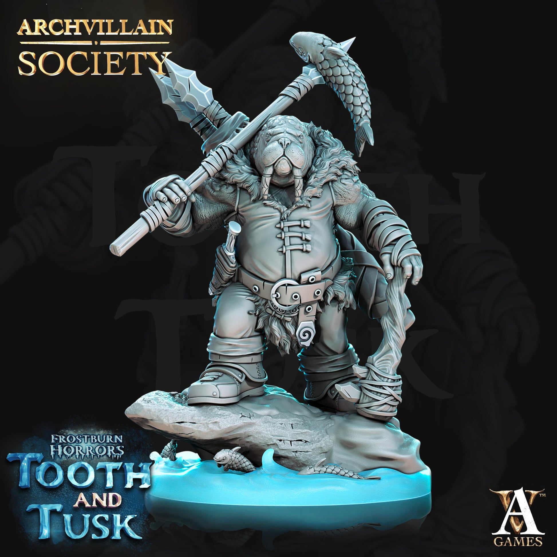 3D Printed Archvillain Games Archvillain Society Vol. VI  Phinn - Walrus Whaler 28mm 32mm D&D - 3D Printing Boss 