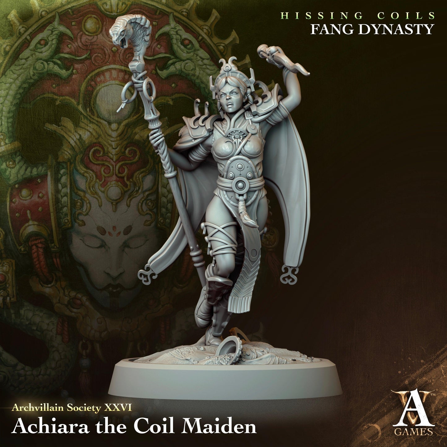 3D Printed Archvillain Games Archvillain Society Vol. XXVI Achiara The Coil Maiden 28 32mm D&D - 3D Printing Boss 