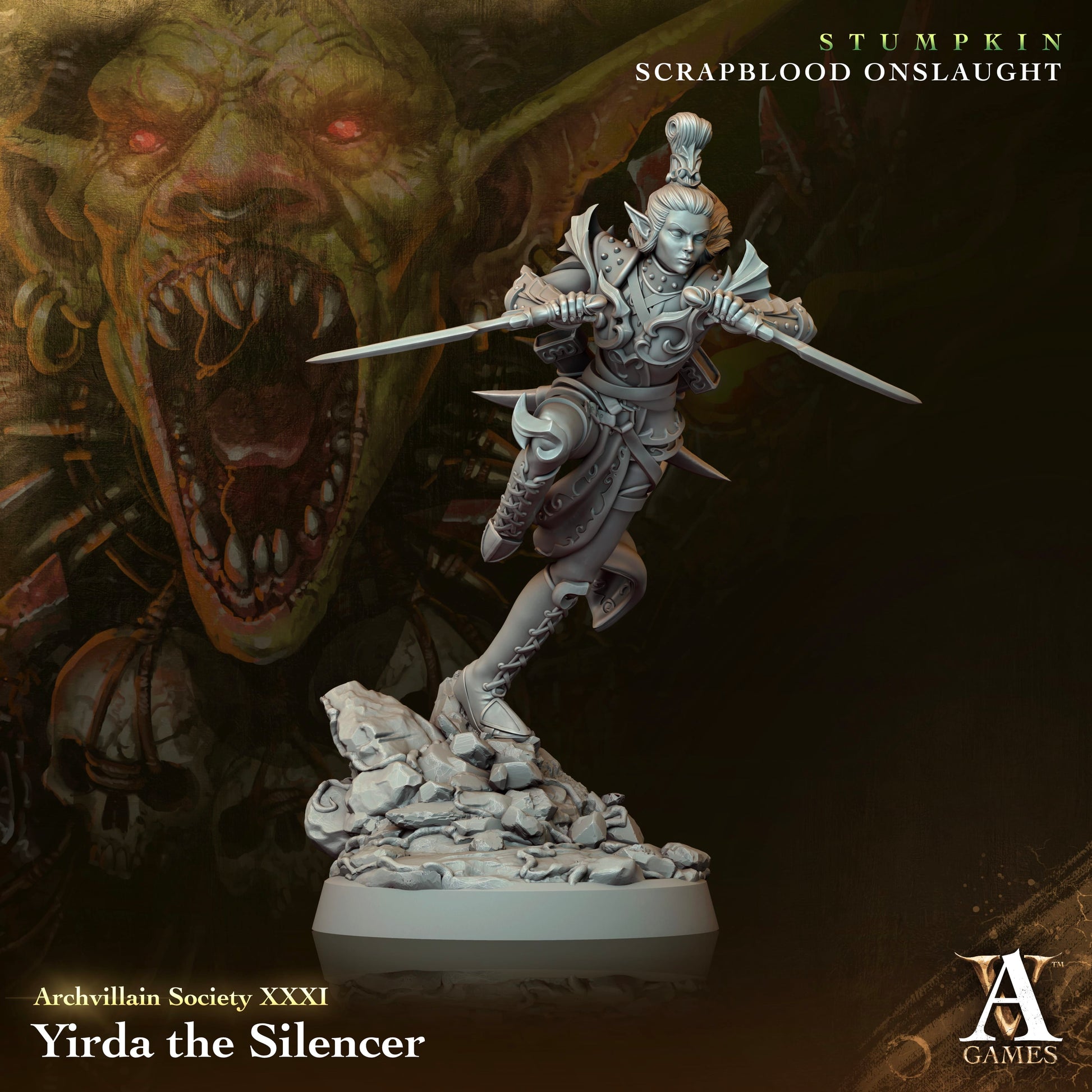 3D Printed Archvillain Games Archvillain Society Vol XXXI - Yirda The silencer 28mm 32mm D&D - 3D Printing Boss 