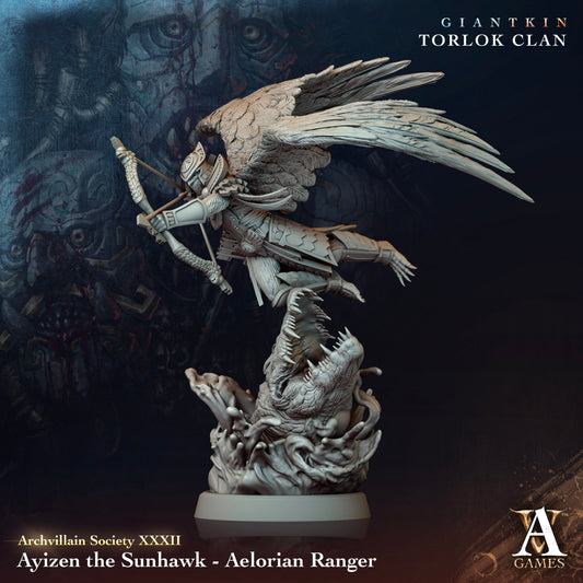 3D Printed Archvillain Games Archvillain Society Vol. XXXII Ayizen the Sunhawk - Aelorian Ranger 28 32mm D&D - 3D Printing Boss 