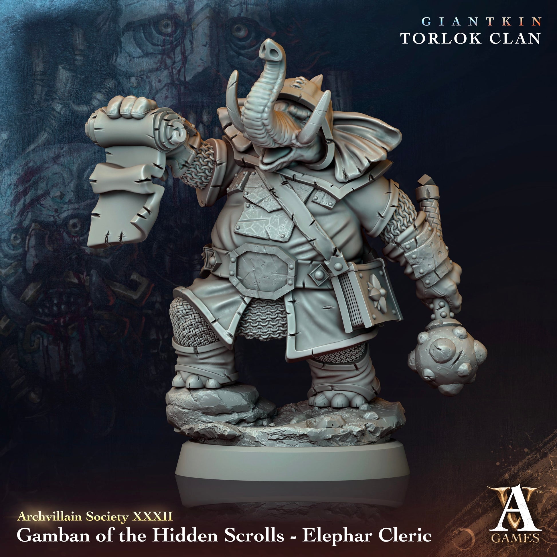 3D Printed Archvillain Games Archvillain Society Vol. XXXII Gamban of the Hidden Scrolls - Elephar Cleric 28 32mm D&D - 3D Printing Boss 