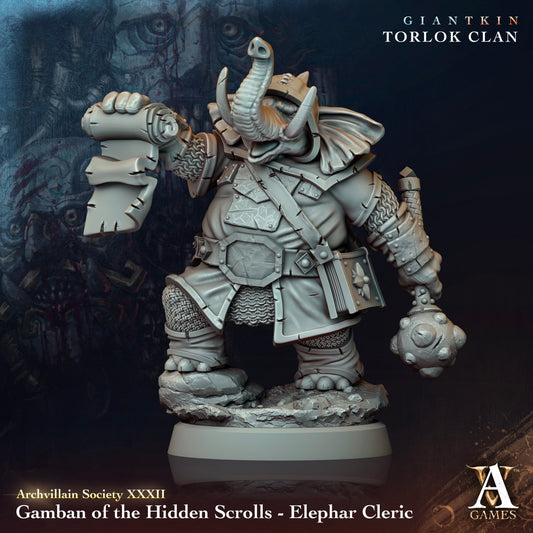 3D Printed Archvillain Games Archvillain Society Vol. XXXII Gamban of the Hidden Scrolls - Elephar Cleric 28 32mm D&D - 3D Printing Boss 