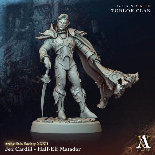 3D Printed Archvillain Games Archvillain Society Vol. XXXII Jex Cardill - Half Elf Matador 28 32mm D&D - 3D Printing Boss 