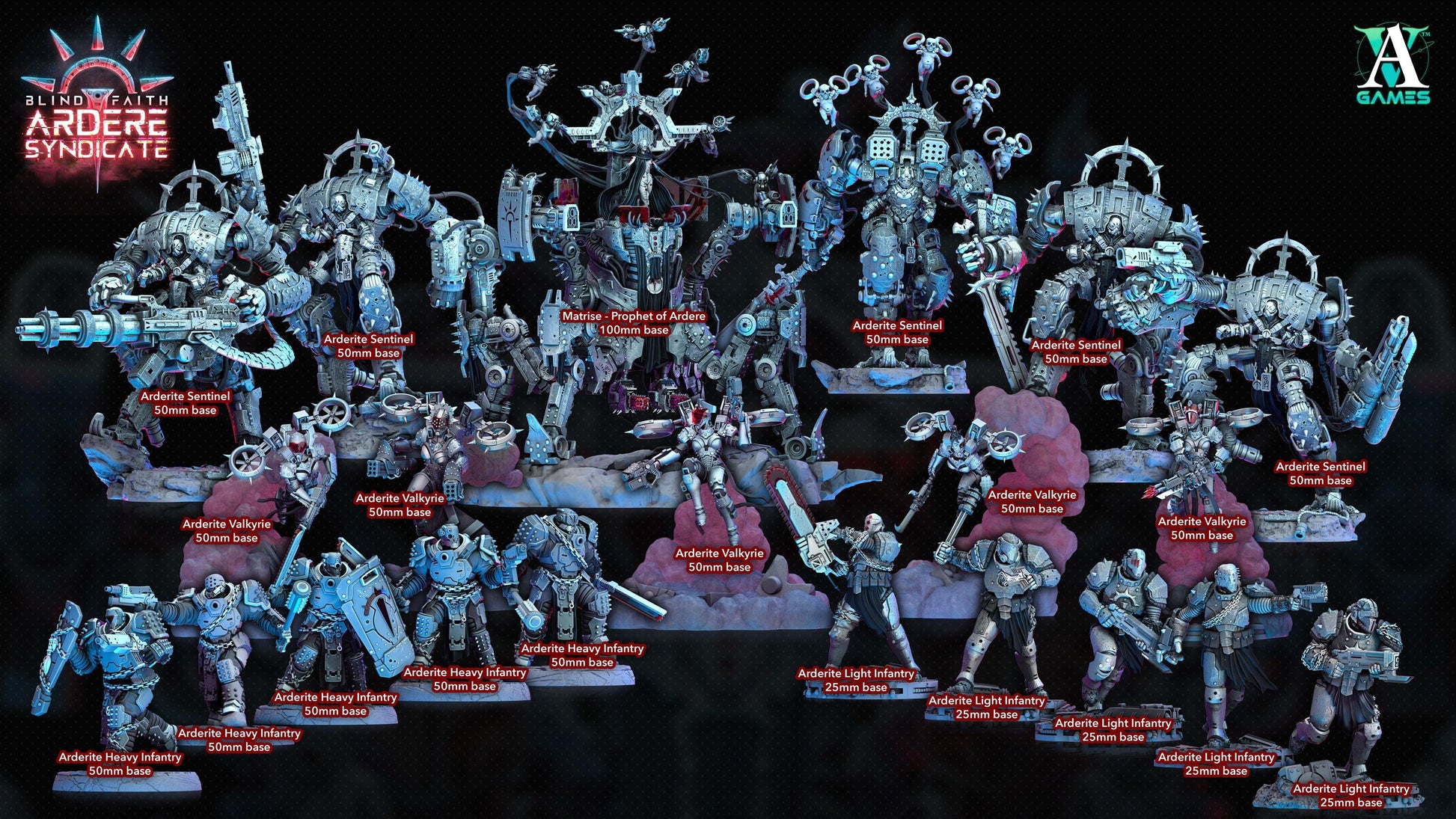 3D Printed Archvillain Games Arderite Sentinels Set Blind Faith - Ardere Syndicate 28 32mm D&D - 3D Printing Boss 