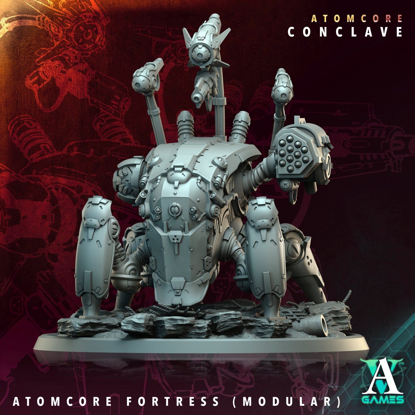 3D Printed Archvillain Games Atomcore Fortress Atomcore Conclave 28 32mm D&D - 3D Printing Boss 