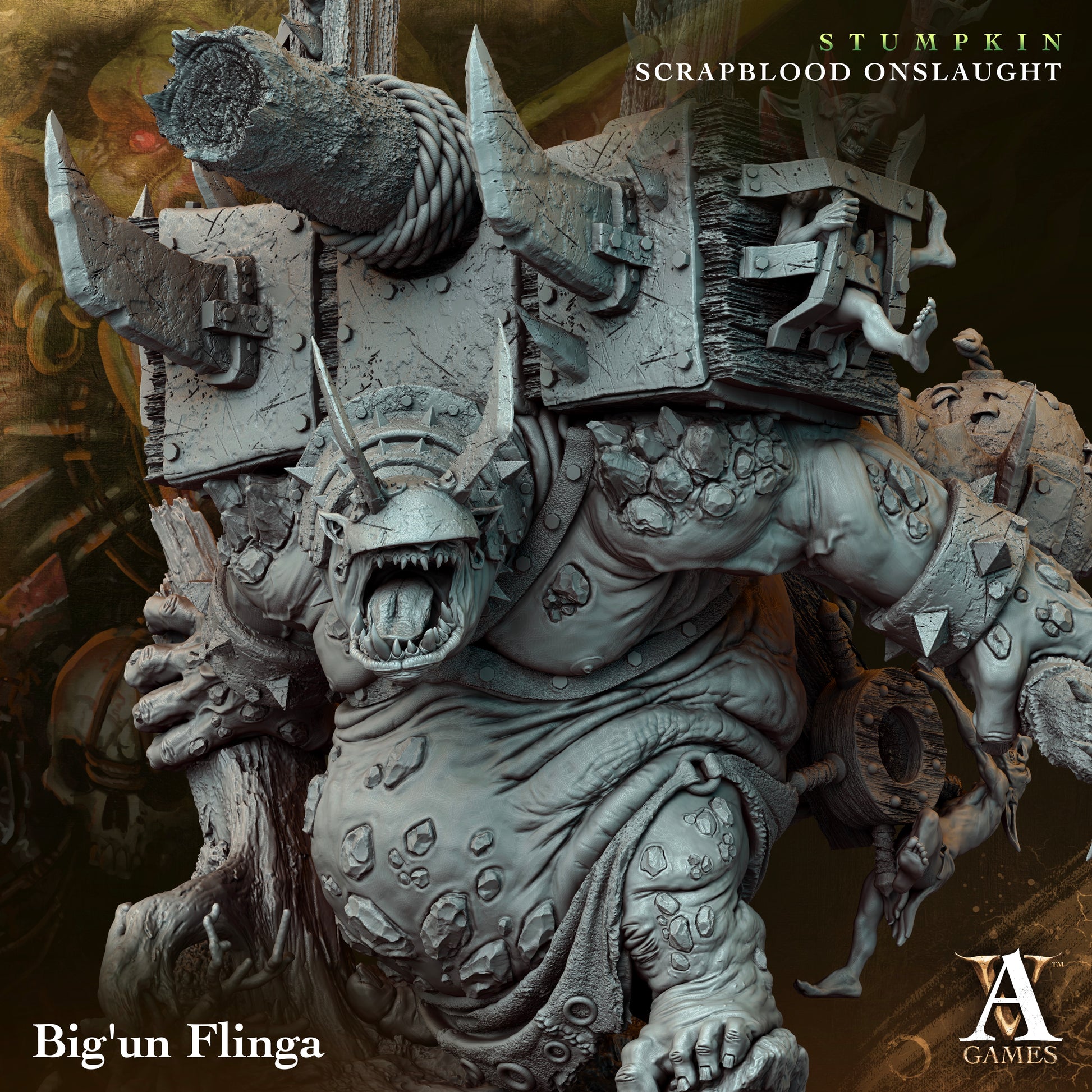 3D Printed Archvillain Games Big un Flinga Stumpkin Scrapblood Onslaught 28 32mm D&D - 3D Printing Boss 