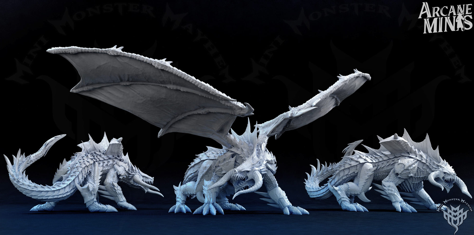 3D Printed Archvillain Games Black Arcane Dragon Metal Plating Frozen Wasteland 28 32mm D&D - 3D Printing Boss 