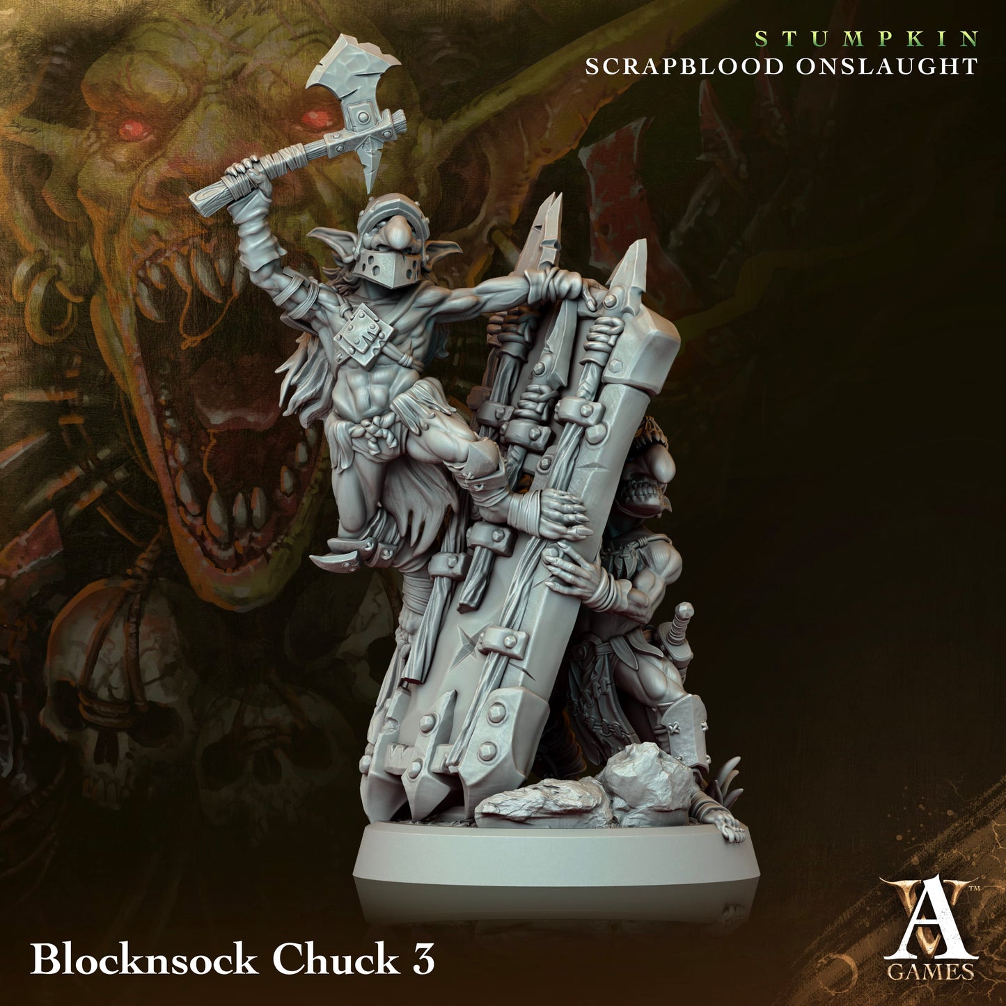 3D Printed Archvillain Games Blocknsock Chucks Stumpkin Scrapblood Onslaught 28 32mm D&D - 3D Printing Boss 